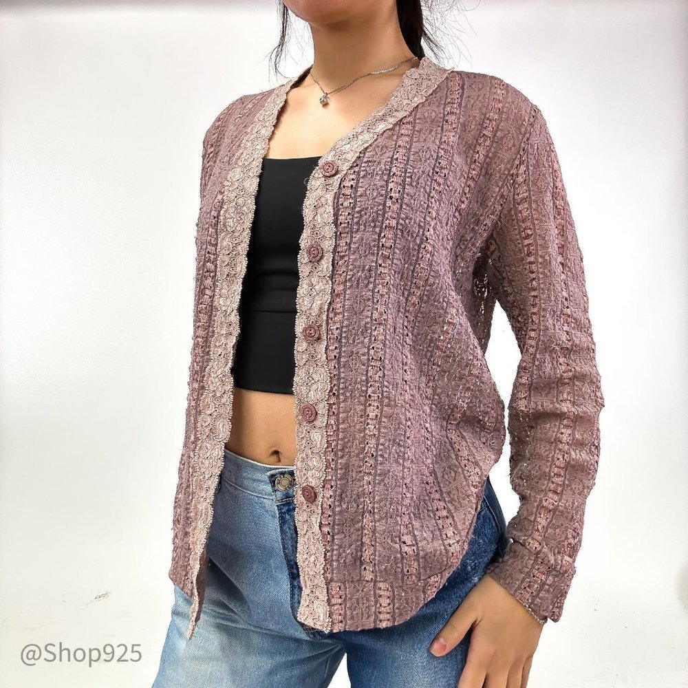 90s Lace Button Up Cardigan sheet - Picture 4 of 8
